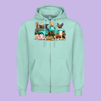 Farm Animals Truck Zipper Hoodie Designed By Bundleandbundleshop