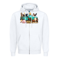 White Farm Animals Truck Zipper Hoodie - BundleAndBundleShop