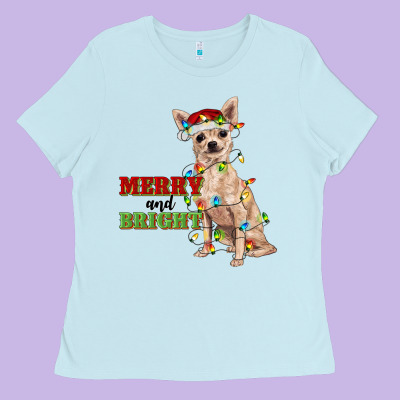 Merry And Bright Chihuahua Ladies Tee Designed By Ranaportraitstore
