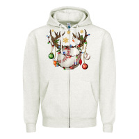 Oatmeal Heather Baseball Horn Christmas Zipper Hoodie - BundleAndBundleShop