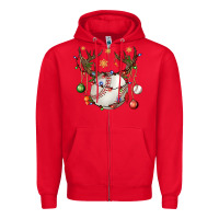Red Baseball Horn Christmas Zipper Hoodie - BundleAndBundleShop