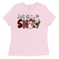 Bubblegum Pink let it snow snowman Ladies Tee - JahusDesignShop