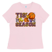 Bubblegum Pink tis' the season basketball Ladies Tee - Zillion Design Studio