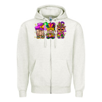 Oatmeal Heather Mardi Gras Gnomies Cakes Flowers And Balloon Zipper Hoodie - BundleAndBundleShop