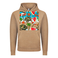 Vintage Coffee tortoise watermelon beach seamless pattern Vintage Hoodie - BundleAndBundleShop