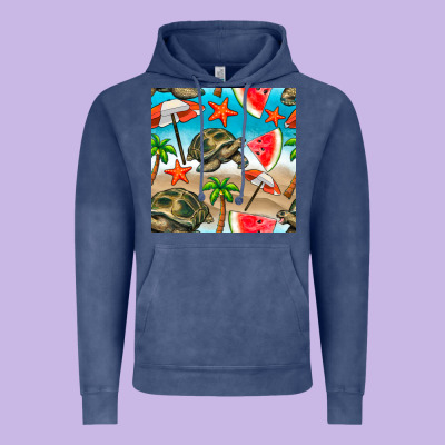 Tortoise Watermelon Beach Seamless Pattern Vintage Hoodie Designed By Bundleandbundleshop
