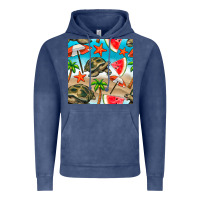 Vintage Denim tortoise watermelon beach seamless pattern Vintage Hoodie - BundleAndBundleShop