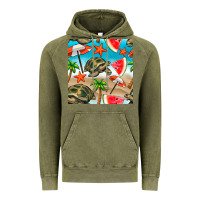 Vintage Olive tortoise watermelon beach seamless pattern Vintage Hoodie - BundleAndBundleShop