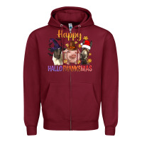 Burgundy Happy Hallothanksmas Farm Animal Zipper Hoodie - BundleAndBundleShop