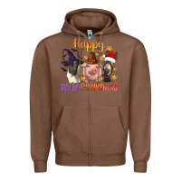Chestnut Happy Hallothanksmas Farm Animal Zipper Hoodie - BundleAndBundleShop