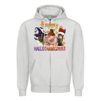 Dove Grey Happy Hallothanksmas Farm Animal Zipper Hoodie - BundleAndBundleShop