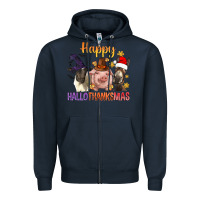 Navy Happy Hallothanksmas Farm Animal Zipper Hoodie - BundleAndBundleShop