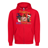 Red Happy Hallothanksmas Farm Animal Zipper Hoodie - BundleAndBundleShop