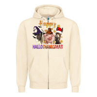 Sandshell Happy Hallothanksmas Farm Animal Zipper Hoodie - BundleAndBundleShop