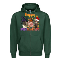 Sports Green Happy Hallothanksmas Farm Animal Zipper Hoodie - BundleAndBundleShop