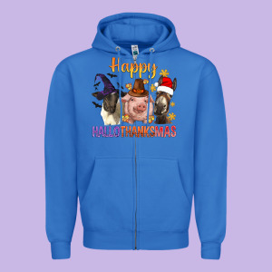 Happy Hallothanksmas Farm Animal Zipper Hoodie Designed By Bundleandbundleshop