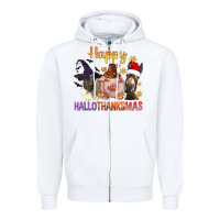 White Happy Hallothanksmas Farm Animal Zipper Hoodie - BundleAndBundleShop