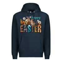 Navy Happy Easter with Cowboy Premium Hoodie - NancyCooperArtShop