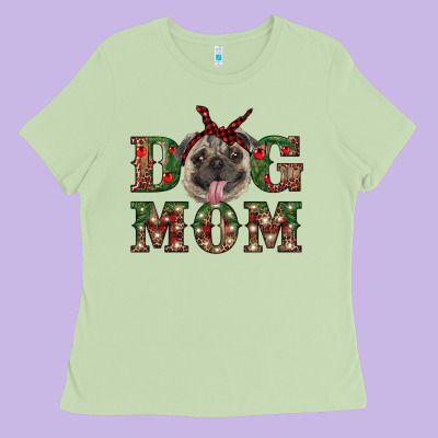 Christmas Pug Mom Ladies Tee Designed By Ranaportraitstore