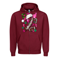 Burgundy Pink Christmas Breast Cancer Ribbon Football Zipper Hoodie - BundleAndBundleShop