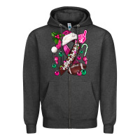Charcoal Heather Pink Christmas Breast Cancer Ribbon Football Zipper Hoodie - BundleAndBundleShop