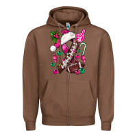 Chestnut Pink Christmas Breast Cancer Ribbon Football Zipper Hoodie - BundleAndBundleShop