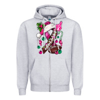 Heather Grey Pink Christmas Breast Cancer Ribbon Football Zipper Hoodie - BundleAndBundleShop