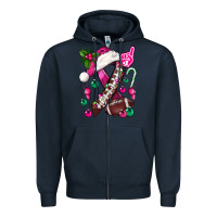 Navy Pink Christmas Breast Cancer Ribbon Football Zipper Hoodie - BundleAndBundleShop