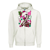 Oatmeal Heather Pink Christmas Breast Cancer Ribbon Football Zipper Hoodie - BundleAndBundleShop