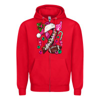 Red Pink Christmas Breast Cancer Ribbon Football Zipper Hoodie - BundleAndBundleShop