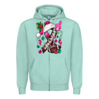 Seafoam Pink Christmas Breast Cancer Ribbon Football Zipper Hoodie - BundleAndBundleShop