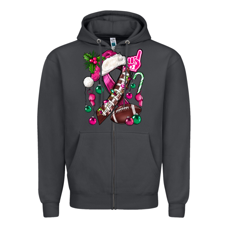 Pink Christmas Breast Cancer Ribbon Football Zipper Hoodie by BundleAndBundleShop | Teevron