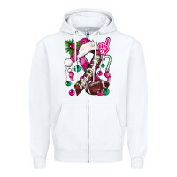 White Pink Christmas Breast Cancer Ribbon Football Zipper Hoodie - BundleAndBundleShop