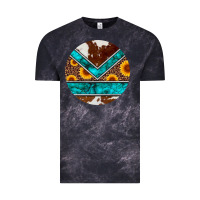 Cloud Black turquoise cowhide leopard sunflowers round Vintage Tee - Artiststas