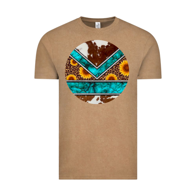 Turquoise Cowhide Leopard Sunflowers Round Vintage Tee by Artiststas | Teevron