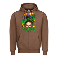 Chestnut St. Patrick Messy Bun One Luck Mama With Clover Zipper Hoodie - BundleAndBundleShop