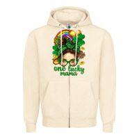 Sandshell St. Patrick Messy Bun One Luck Mama With Clover Zipper Hoodie - BundleAndBundleShop