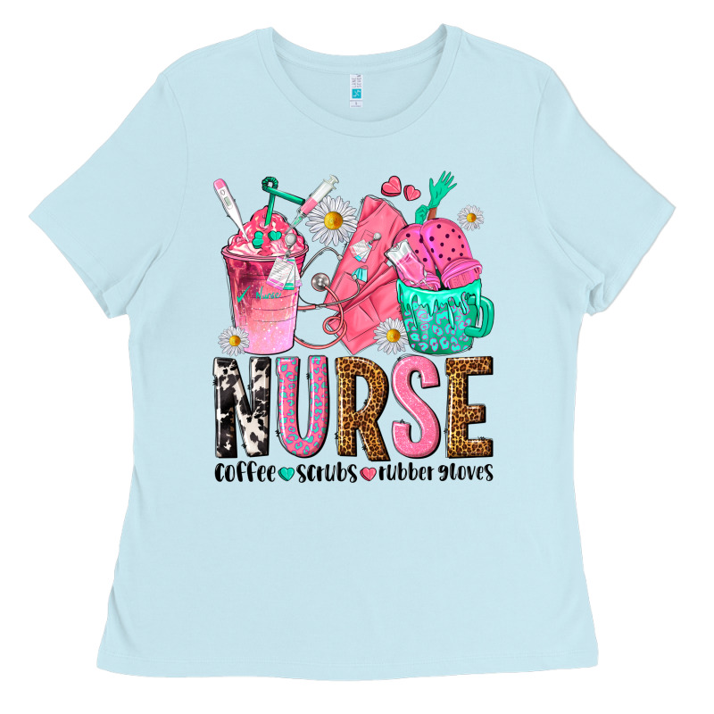Nurse Coffee Scrubs Rubber Gloves Ladies Tee by texasbilliewilder | Teevron