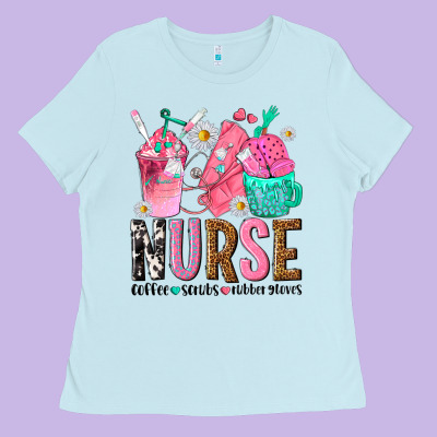 Nurse Coffee Scrubs Rubber Gloves Ladies Tee Designed By Texasbilliewilder