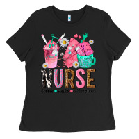 Black nurse coffee scrubs rubber gloves Ladies Tee - texasbilliewilder