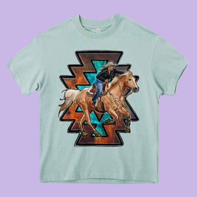 Cowgirl With Aztec Heavy Core Tee Designed By Ranaportraitstore