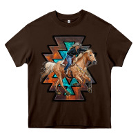 Chocolate Brown cowgirl with aztec Heavy Core Tee - RanaPortraitStore