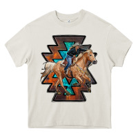 Cream cowgirl with aztec Heavy Core Tee - RanaPortraitStore