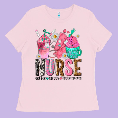 Nurse Coffee Scrubs Rubber Gloves Ladies Tee Designed By Texasbilliewilder