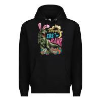 Black Happy Easter Day T-rex Premium Hoodie - NancyCooperArtShop