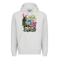 Dove Grey Happy Easter Day T-rex Premium Hoodie - NancyCooperArtShop