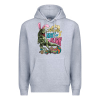 Heather Grey Happy Easter Day T-rex Premium Hoodie - NancyCooperArtShop