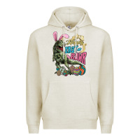 Oatmeal Heather Happy Easter Day T-rex Premium Hoodie - NancyCooperArtShop