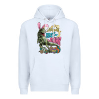 White Happy Easter Day T-rex Premium Hoodie - NancyCooperArtShop