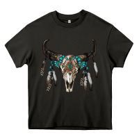 Asphalt boho bull skull Heavy Core Tee - RanaPortraitStore